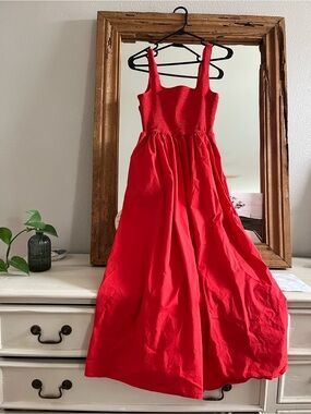 Wayf Red Smocked Bodice Maxi Dress